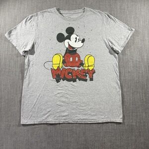 Disney Mickey Mouse Shirt Mens Large Gray Graphic Tee Rhinestone Embellished